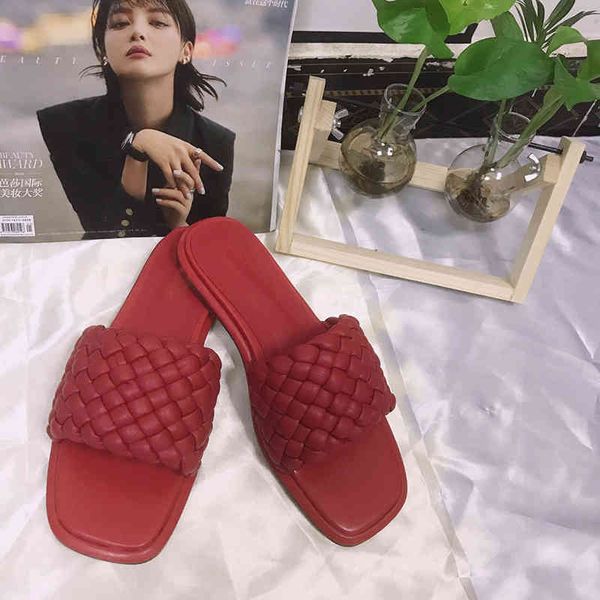

80% off shoes new summer hand woven beach slipper shoe woman flip flops square toe slip on lazy mullers shoes casual outdoor wear female, Black