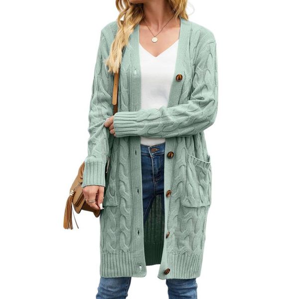 

women's knits & tees female long sweater cardigan, solid color sleeve knitted coat with pockets for spring fall, s//l, White