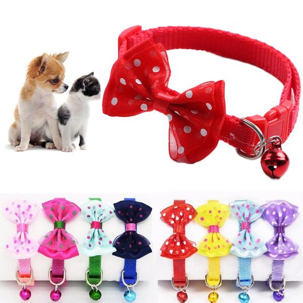 

dog collars & leashes fashion cute kitten 1pc adjustable bowknot nylon cat pet collar bow tie bell puppy candy color necktie