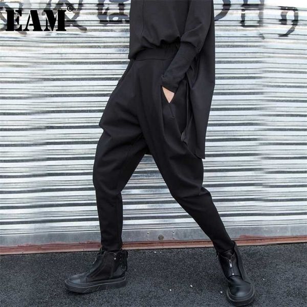 

[eam] high elastic waist black split joint long harem trousers loose fit pant fashion spring autumn 2022 1z317 211216, Black;white