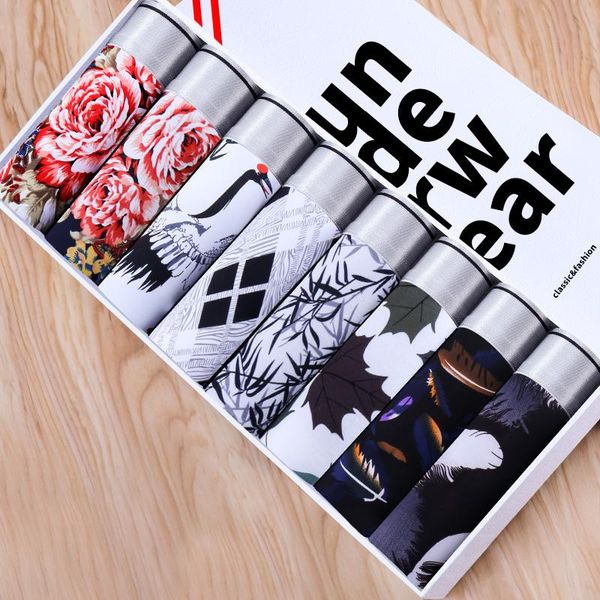 

underpants men printed briefs 8pcs suit personalized pattern underwear, Black;white