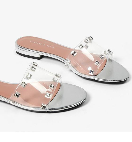 

women's slipper fairy wind sandals flat with round open toe fashionable transparent crystal slippers and 2021, Black