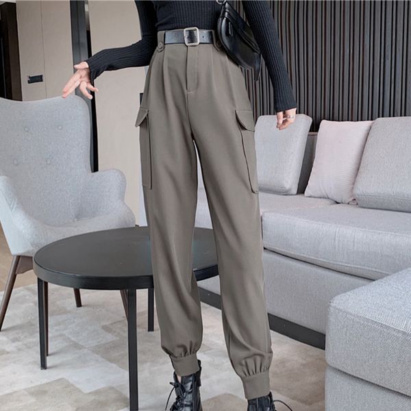 

women's pants & capris french 2021 summer harajuku casual high waist long fashion loose ankle-length trousers korean belt harem 88, Black;white