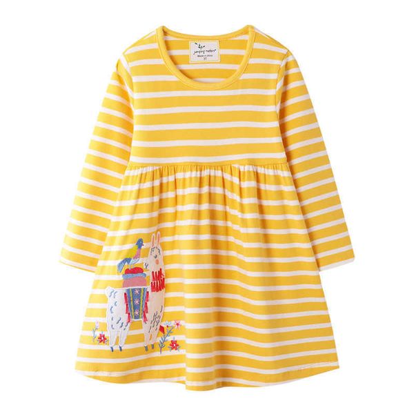 Springzähler Prinzessin Streifen Mädchen Kleider Alpaka Applique Für Frühling Herbst Baby Kleidung Langarm Kinder 210529