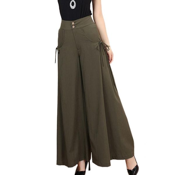 

women's pants & capris plus size summer fashion women solid wide leg loose cotton dress female casual skirt trousers culottes hk274, Black;white