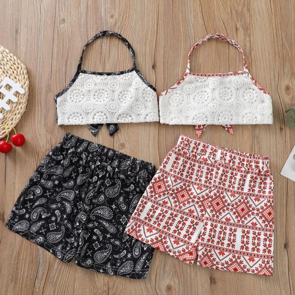 

clothing sets paisley print kids clothes girls embroidery bownot vest bohemian style shorts toddler girl outfits, White