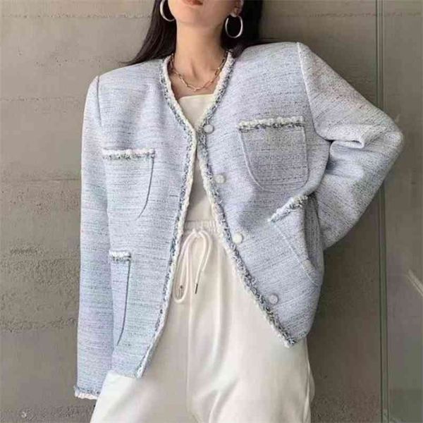 

autumn winter vintage tweed jacket coat women casual single breasted slim woolen jackets ladies steetwear outwear 210514, Black;brown