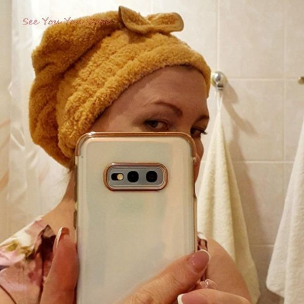 

shower caps microfibre quick hair drying bath towel spa bowknot wrap cap bonnets
