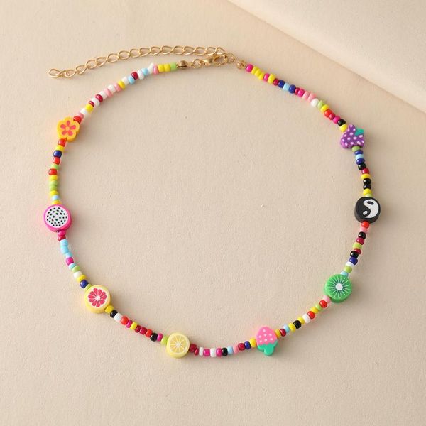 

chokers women unique tai chi rice beads choker necklaces cute colorful beaded chains fruits chocker necklace collars collier jewelry, Golden;silver