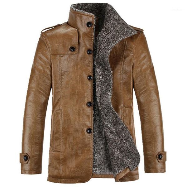 

men's jackets mens padded fur pu leather jacket retro style solid color stand collar winter slim clothing chaquetas hombre male coat, Black;brown