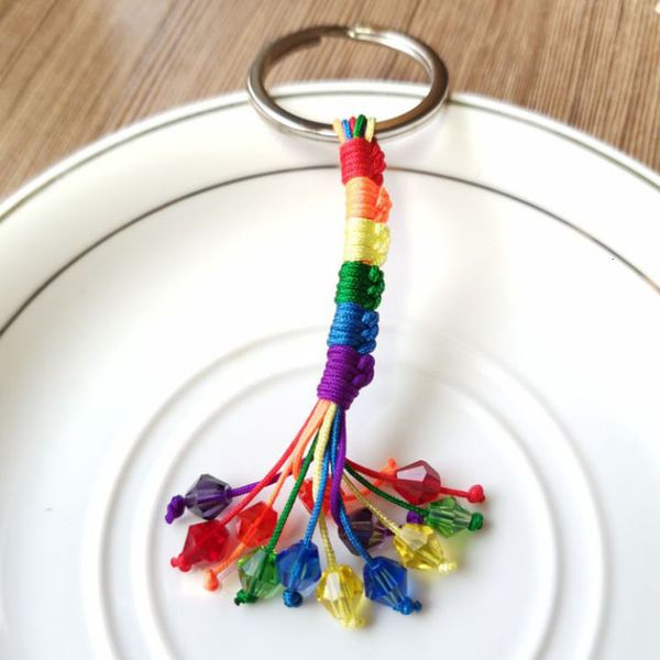 

key chain rainbow woven crystal tassel couple gay small gift, Silver