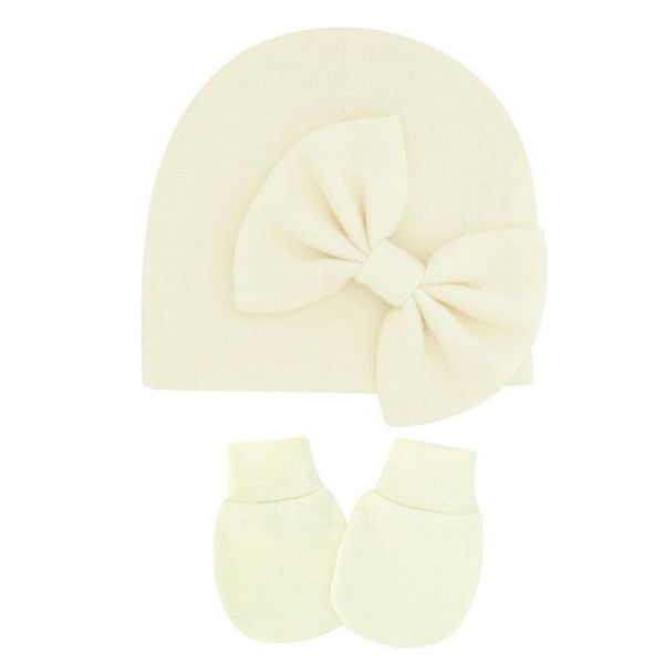 

caps & hats autumn baby bow hat anti-grip gloves set thick section fetal cap 0-6m winter 3pcs/set, Yellow