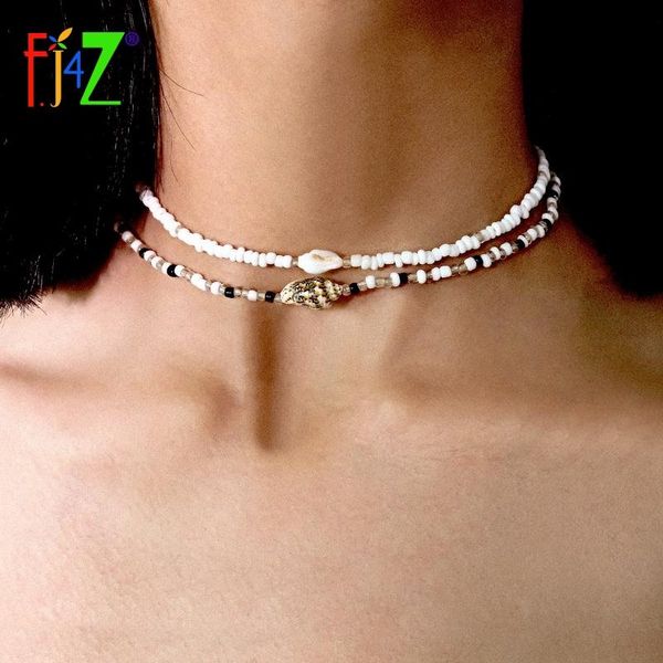 

pendant necklaces f.j4z statement choker bohemian beaded chain necklace for women seashell collar lady summer beach jewelry, Silver
