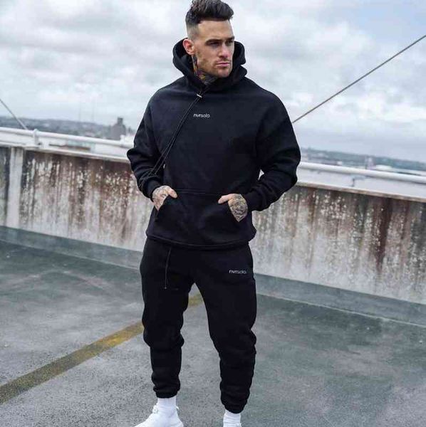 

new men hoodies and pant sets casual sportswear suit sweatshirt sweatpants male fashion fitness joggers workout brand tracksuits g1209, Gray