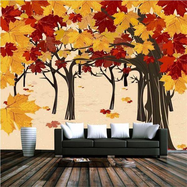 

wallpapers 3d wall paper for walls hand drawn orange non-woven creative autumn mural living room decorative wallpaper
