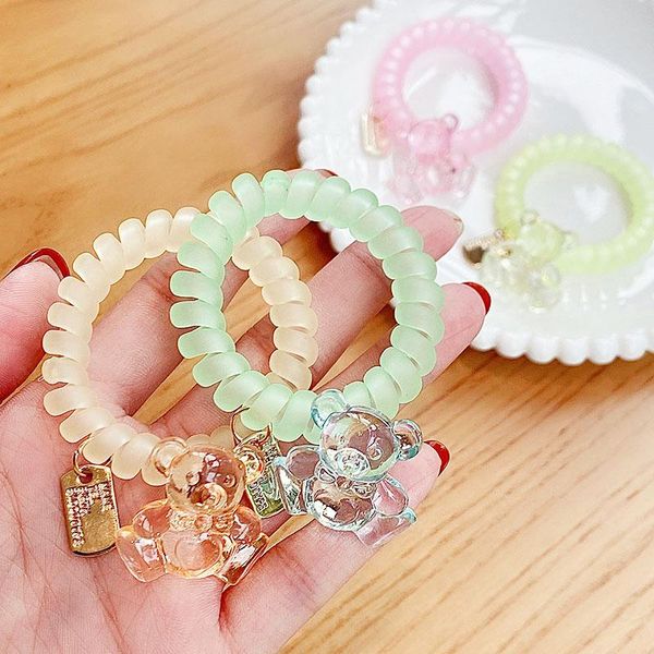 

hair accessories girls cute candy colors transparent bear telephone line scrunchie sweet decorate band headband fashion, Slivery;white