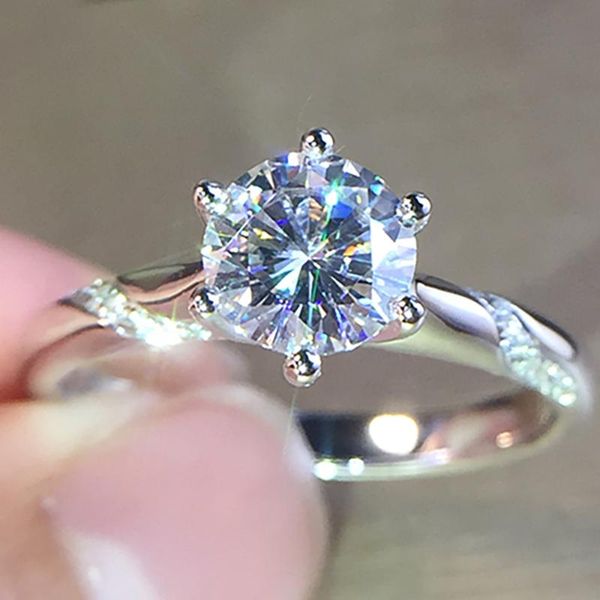 

cluster rings 10k au417 white gold women wedding party engagement ring 1 2 3 4 5 round moissanite diamond cross trendy classic, Golden;silver
