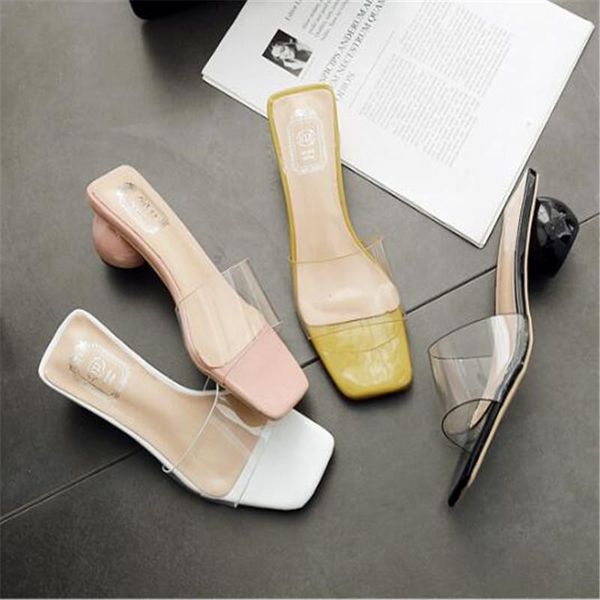 

dress shoes 2021 summer women peep toe high heels party wedding pvc transparent slip-on slingback pumps, Black