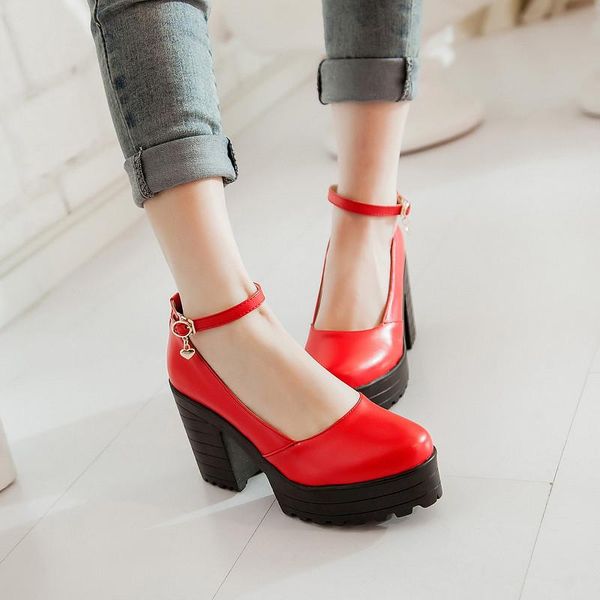 

mary janes punk womens round toe block chunky high heel platform pumps ankle strap shoes plus size us4.5-.5 dress, Black