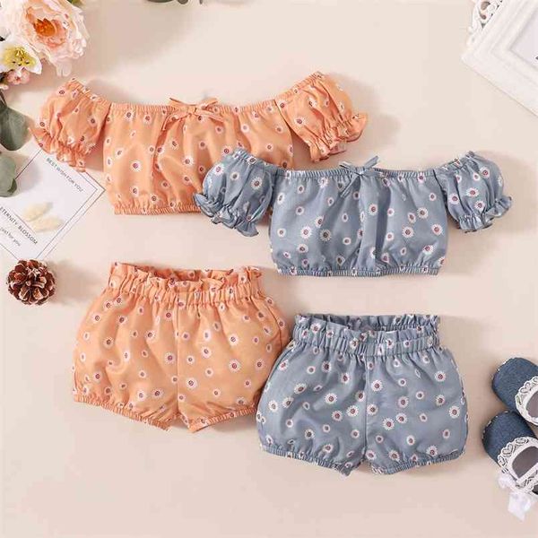 

summer 2pcs baby girl short-sleeve floral sets 210528, White