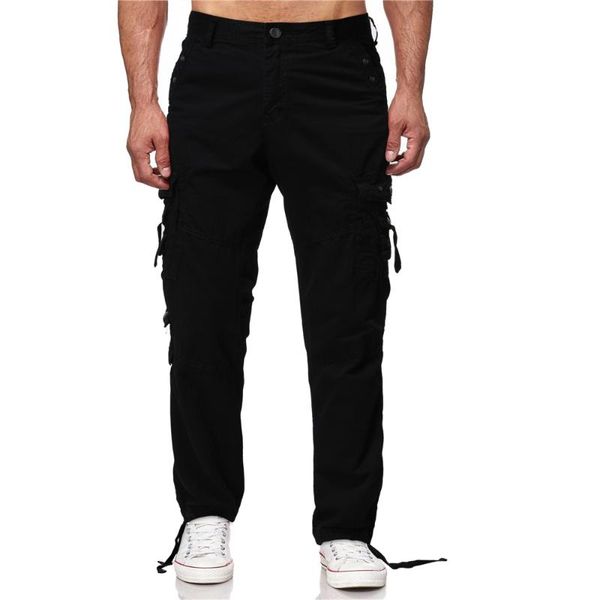 

men's pants europe and the united states large size loose casual multi-pocket military uniform feng shui straight overalls, Black