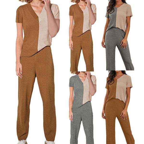 

2020 new women's home suit, short sleeve and trousers, Black;white