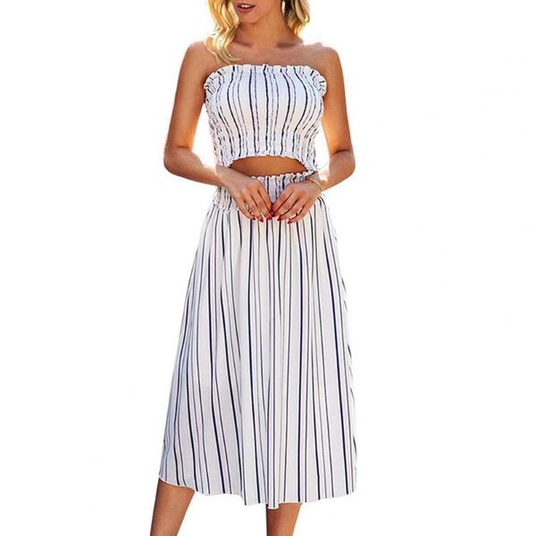 

women's swimwear 2pcs/set women dress set elastic waist skirt crop casual ladies sundress breast wrap a-line party, White;black