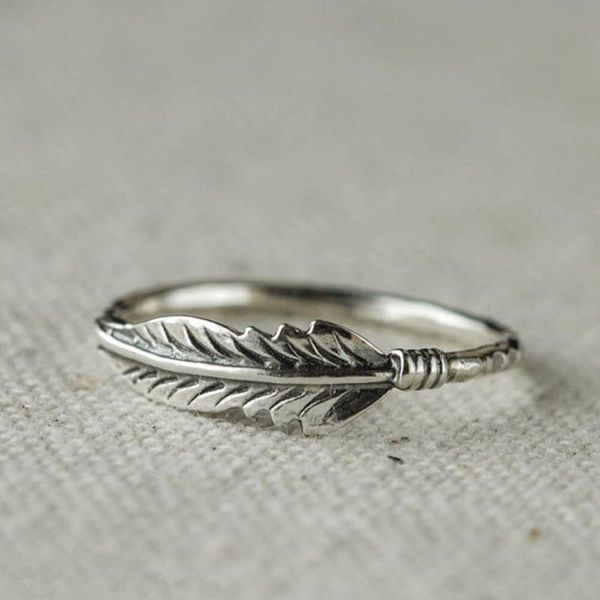 

wedding rings retro high-quality 925 sterling silver jewelry thai not allergic personality feathers arrow stacking bride, Slivery;golden
