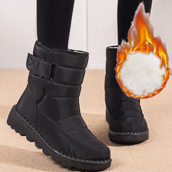 

boots women 2021 winter with platform shoes snow botas de mujer waterproof low heels ankle female, Black