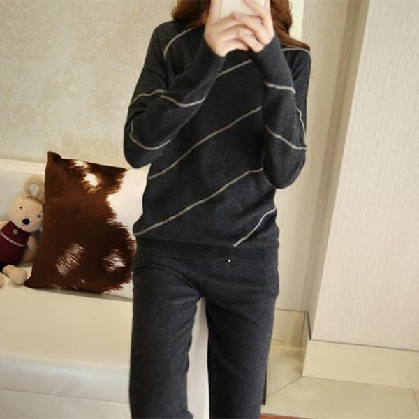 

trousers o-neck special offer fashion 2021 winter knit heavy industry beaded mink 2 piece set women two-piece female casual women's two, White