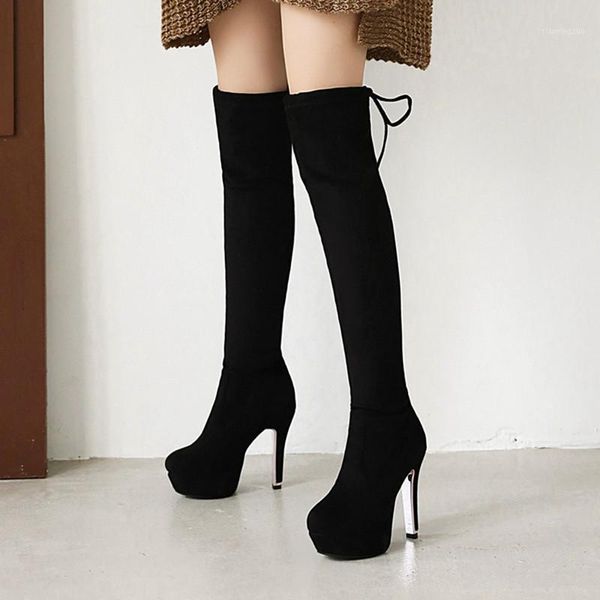 

boots women's over-the-knee soft autumn thigh high platform leopard black long fetish shoes ladies large size 481