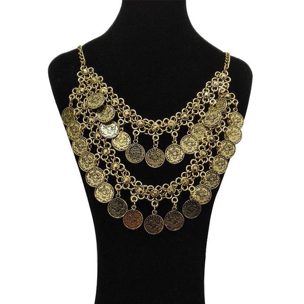

chains turkish coin tassel necklace with geometric splicing hollow-out multi-layer female metal ornaments accessories, Silver