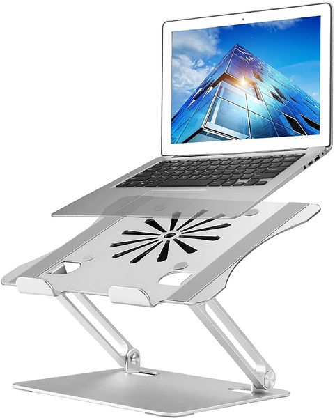 Suporte ajustável do portátil com ventilador de refrigeração, suporte do computador multi-ângulo da liga de alumínio para a mesa, compatível portátil do metal do caderno