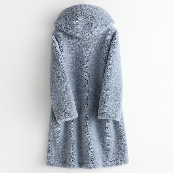 

women's fur & faux wool 2021 real coat for women clothes winter sheep jackets coats female long hooded suede lining overcoat 978001 s, Black