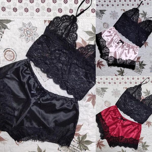 

underwear bow lace women sleepwear dress fashion temptation satin night suit lingerie porno babydoll erotic, Black;red