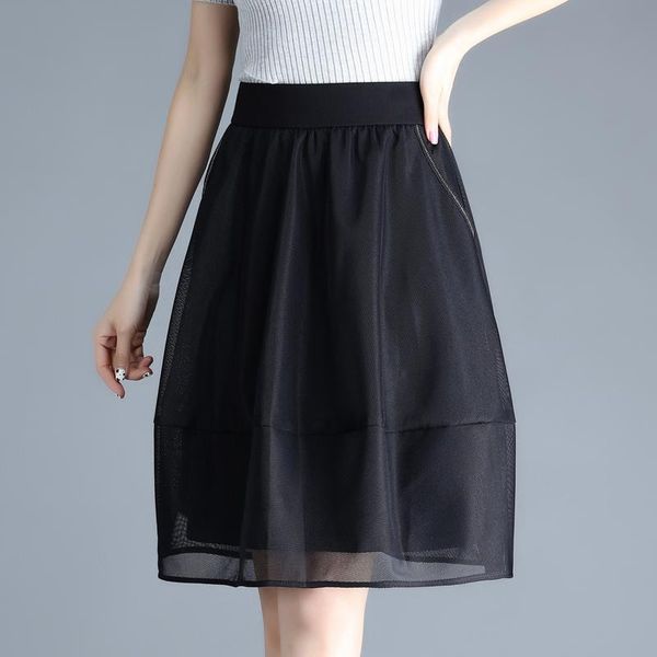 

skirts women's black short skirt half-length spring/summer 2021 elastic waist puffy mesh a-line mom mid brand