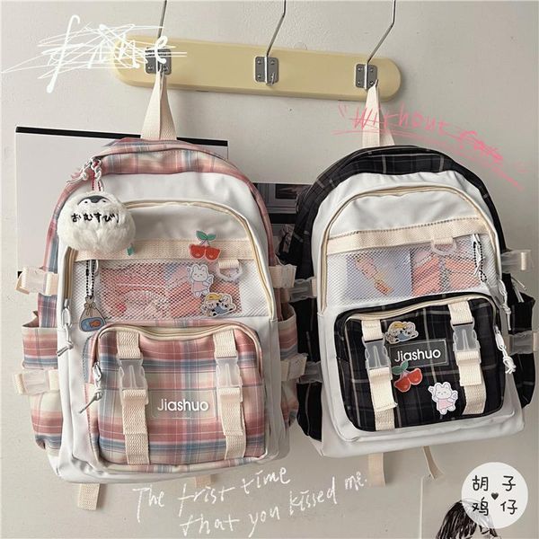 

girls backpack large capacity travel japanese harajuku retro plaid student school bag