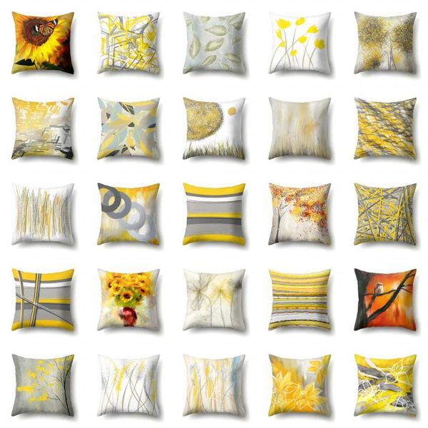 

cushion/decorative pillow yellow case oil painting design pillowcase waist cushion cover geometric abstraction throw pillows home decor car