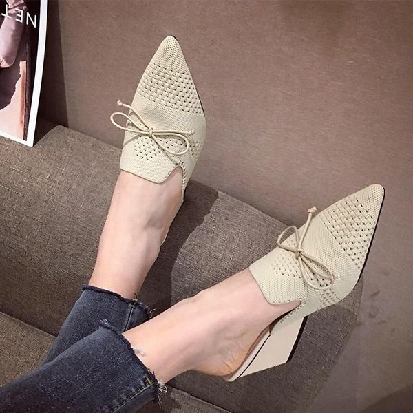 

slippers women's shoes, outdoor slippers, summer pointy baotou hollow bow tie, high heel, slope heel s, Black