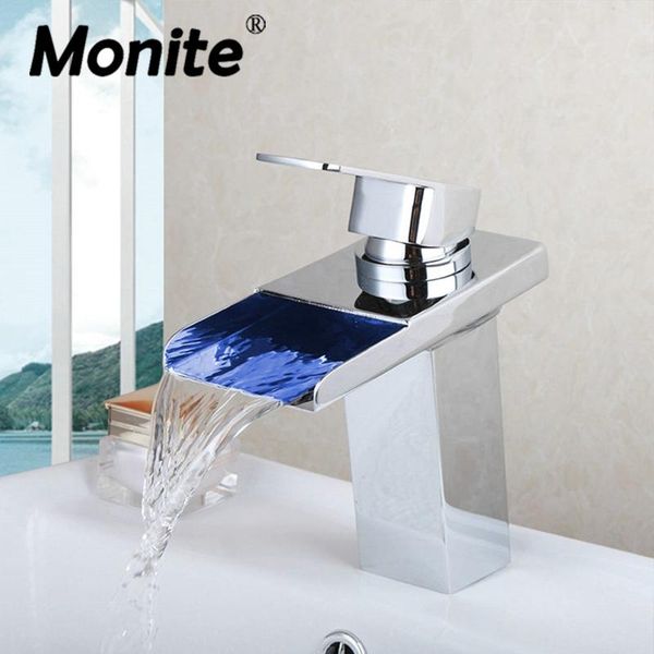 

bathroom sink faucets led waterfall water powered chrome finish mixer tap faucet solid brass basin