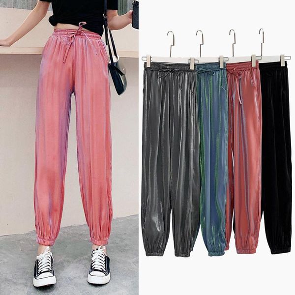 

women's pants & capris loose women plus size wide leg sweat joggers streetwear high waisted trousers 2021 elastic waist solid harem, Black;white