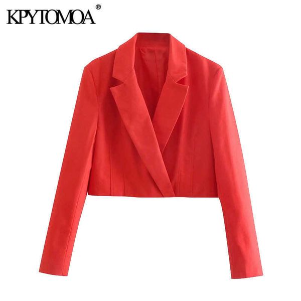 KPYTOMOA Moda donna con bottoni nascosti Blazer corto in lino Cappotto vintage manica lunga Capispalla femminile Chic Veste 210930