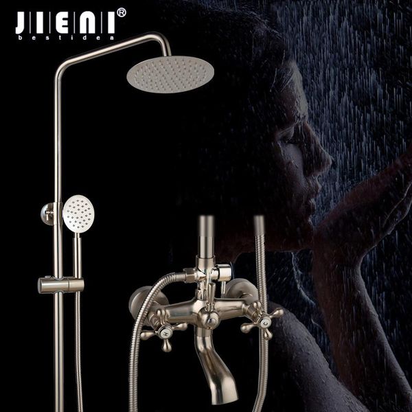

inch nickel brushed shower faucet mixer tap bathroom wall mount 3 functions rain head handheld spray set sets