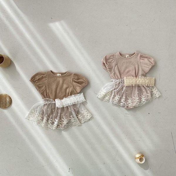 

clothing sets 7949 born girl clothes baby 2 pieces suit summer 2021 set bubble sleeve romper+mesh skirt, White