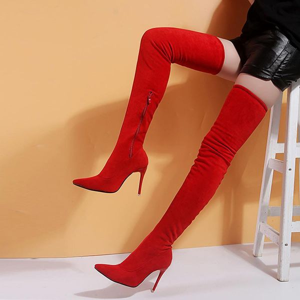 

boots women's large size 43 brand designer women shoes over the knee thin high heels party botas, Black