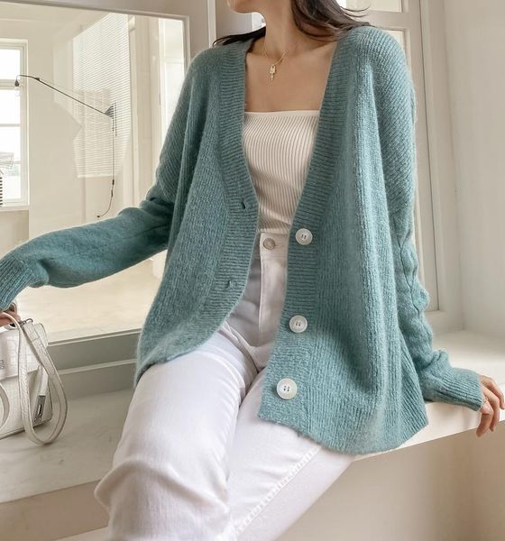 

women's knits & tees [zayau]wool mohair loose knit cardigan blouse spring and autumn gentle small fragrance sweater coat 2021, White