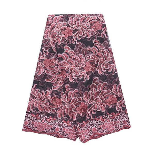 

red mesh nigerian lace fabric 2022 net laces 5 yards embroidered african fabrics, Black;white