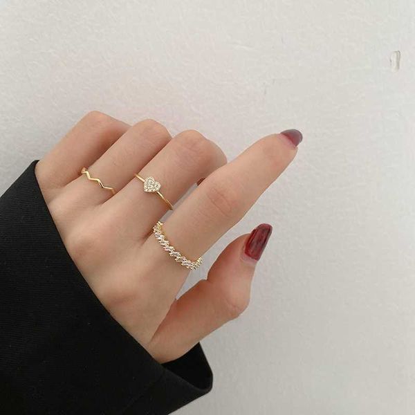 MENGJIQIAO Koreanische Mode Design Zarte Zirkon Herz Ringe Für Frauen Mädchen Mid Finger Knuckle Elegante Ringe Schmuck Geschenke X0715