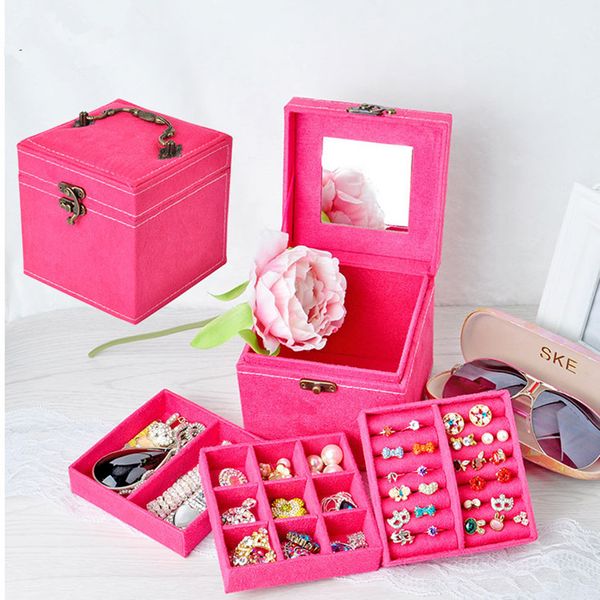 

korean style edition of rabbit hair three layers deer flannel jewelry box/jewelry case/storage velvet box many colors optional, Black;white
