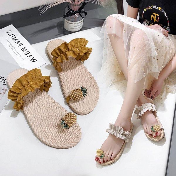 

slippers women's shoes 2021 summer flip flops with open toes for women wear flat bottom flounce sandals fashion, Black